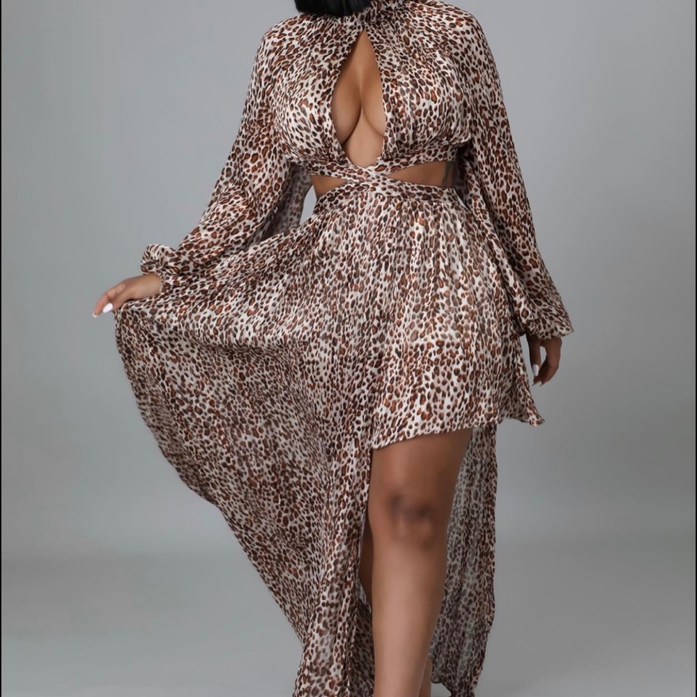 Leopard print asymmetrical sexy dress.